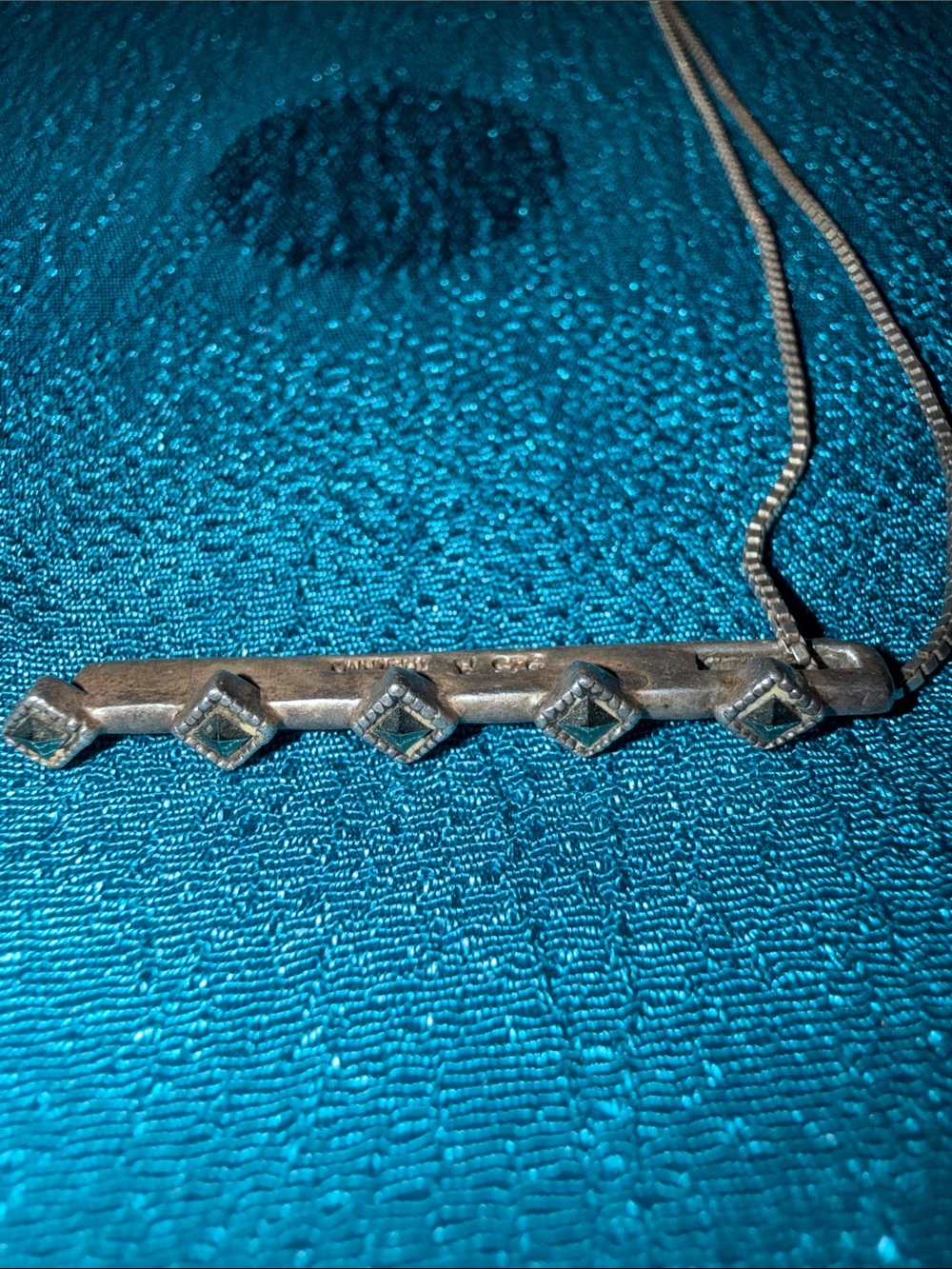 Sterling Silver marcasite Bar Necklace with Geometric Accents